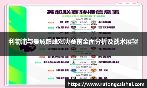 利物浦与曼城巅峰对决赛前全面分析及战术展望